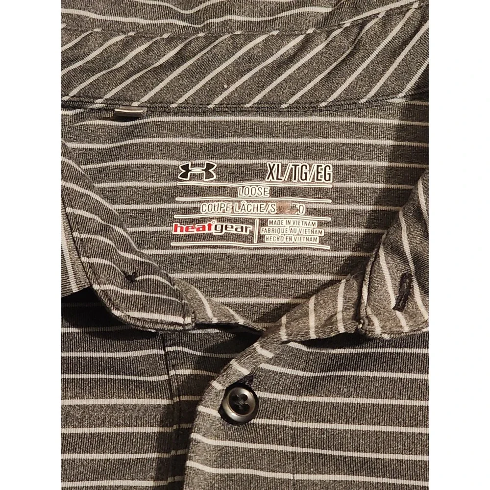 Under Armour Men's Polo Golf Shirt, Gray Stripe, Size XL, Short Sleeve, HeatGear
